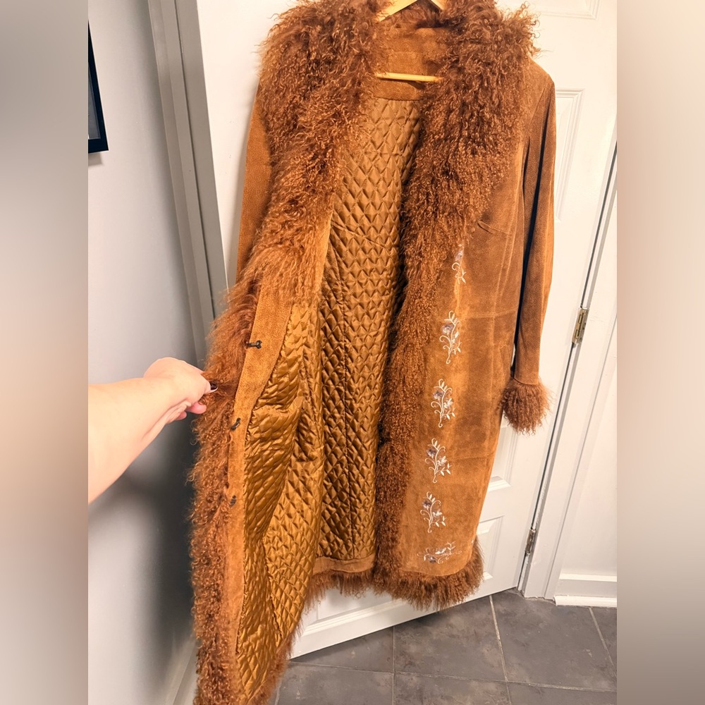 Vintage penny lane suede + Embroidered ginger rust brown Women's Coat - Picture 13 of 15